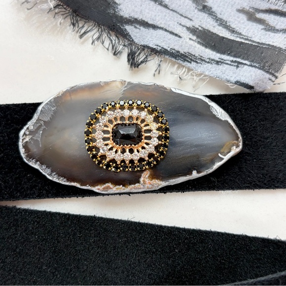 Black Italian suede, Agate Crystal with rhinestone gem: Hat Band - Picture 4 of 10